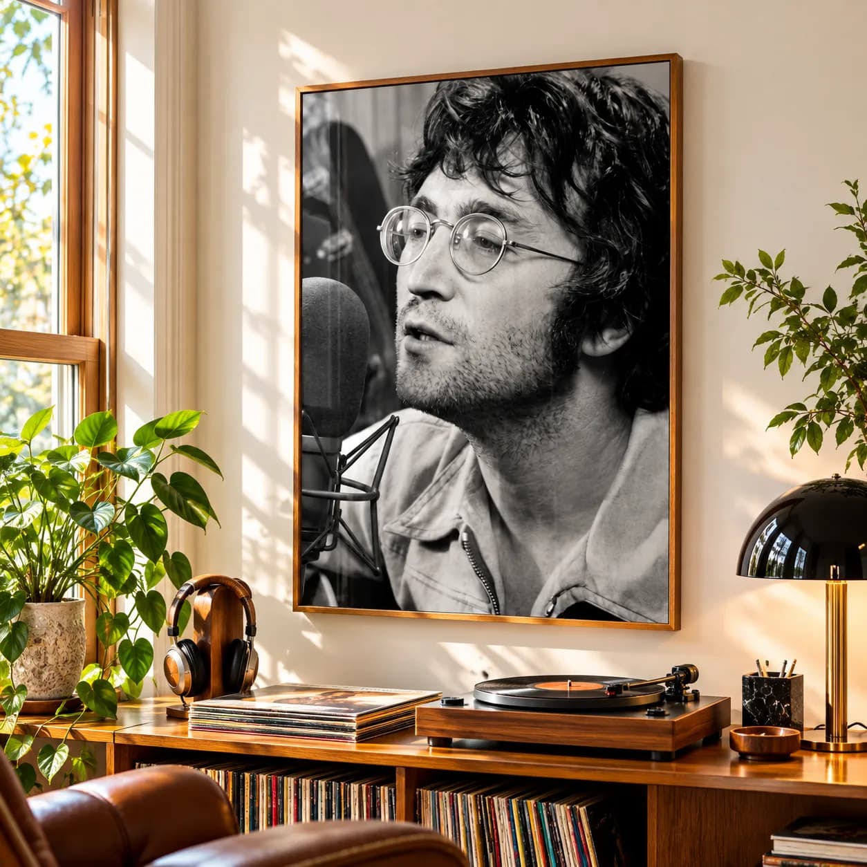 Quadro Decorativo John Lennon em Estúdio – Fotografia Preto e Branco