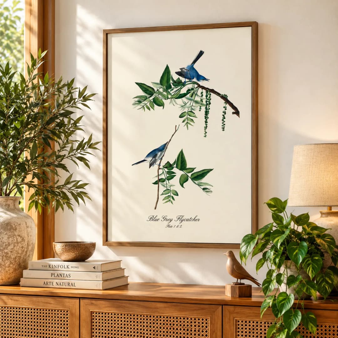 Quadro Decorativo Balança-Rabo-de-Sobrancelhas | Ilustração Ornitológica Vintage