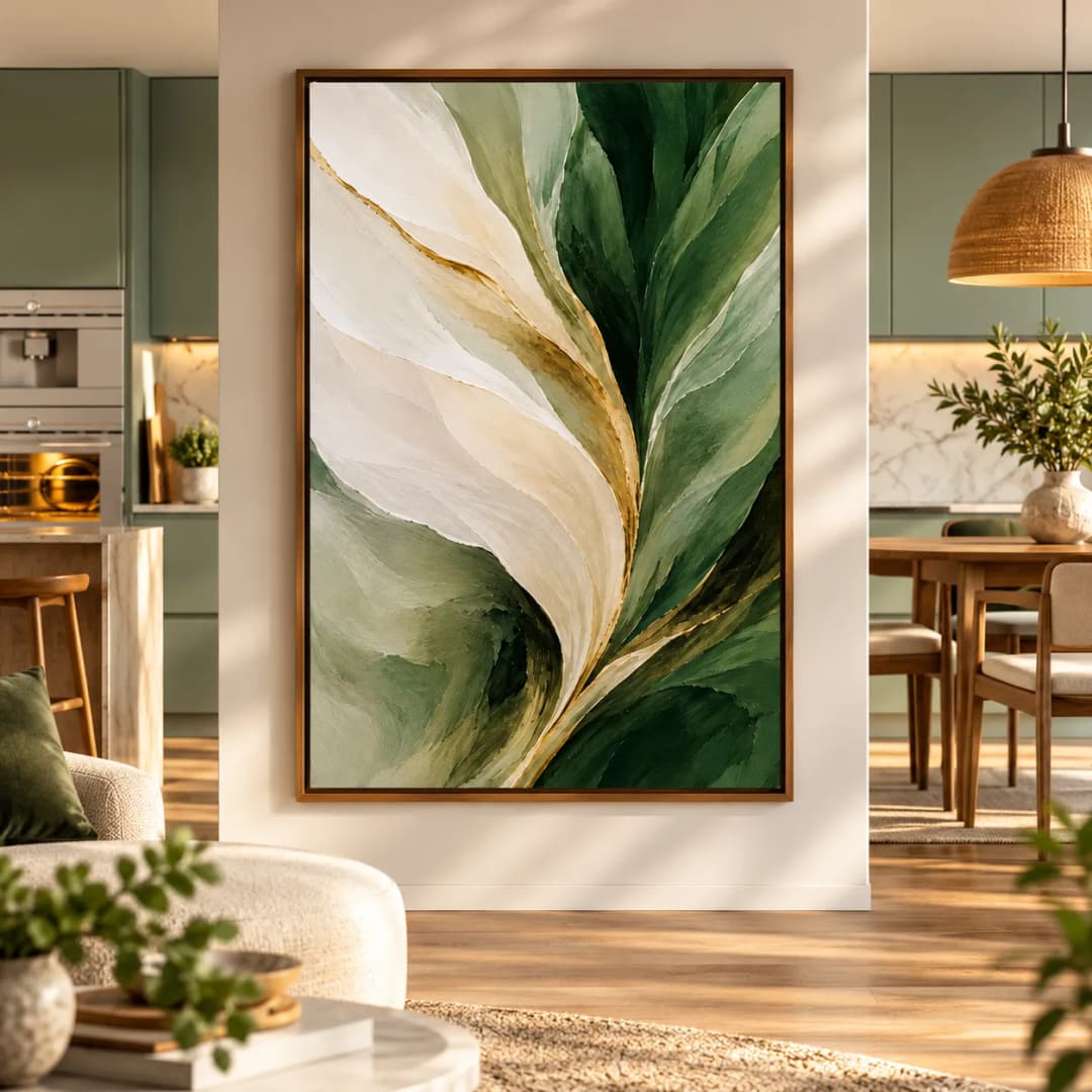 Quadro Decorativo Folhagem Abstrata em Tons Naturais