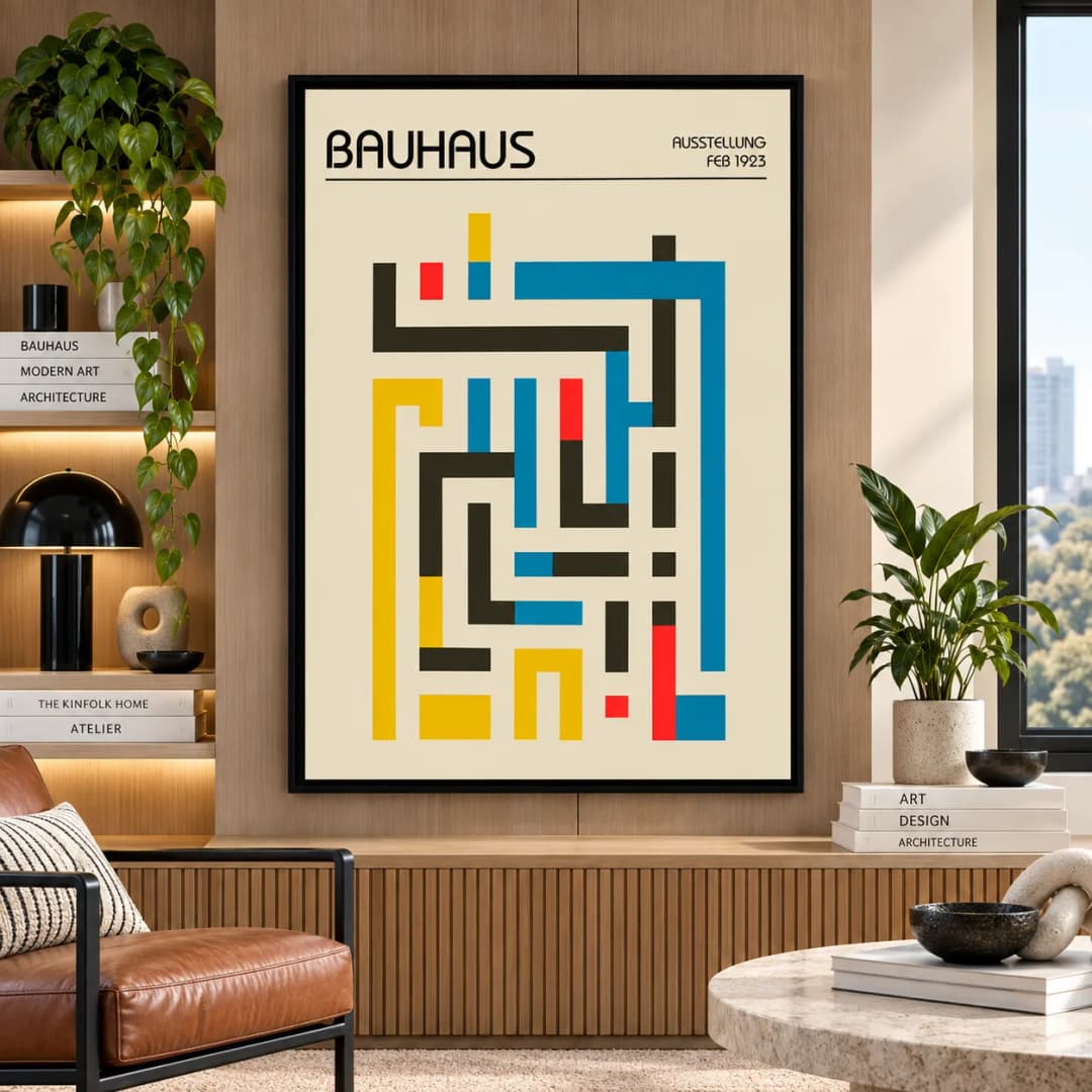 Quadro Decorativo Bauhaus 1923 | Arte Abstrata de Linhas Geométricas Coloridas